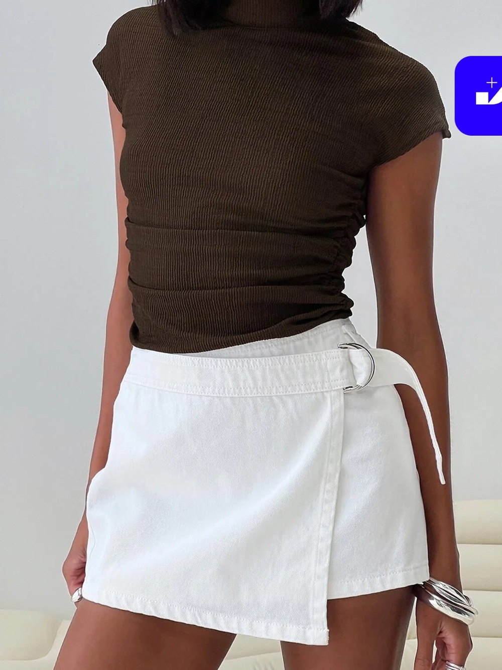 Princess Polly white denim mini skirt
